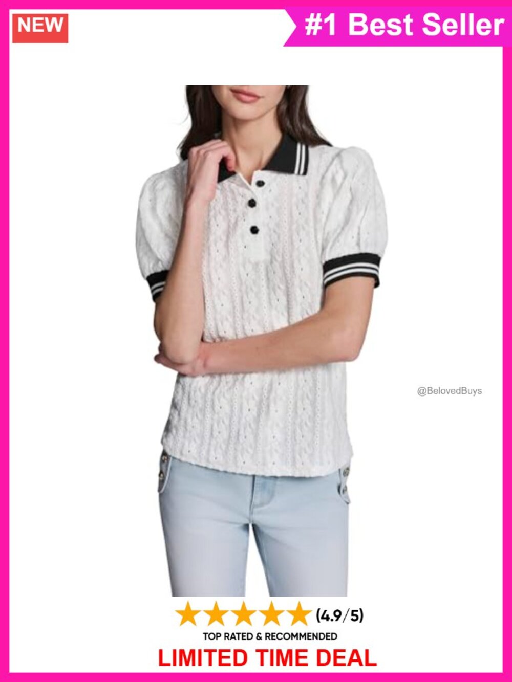 Floral Eyelet Collared Neck Blouse Cap Sleeve Button Work Top